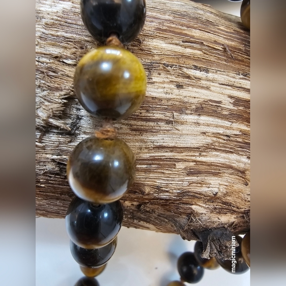 Yellow Tiger Eye Gemstone Round Necklace -15" - Picture 6 of 7